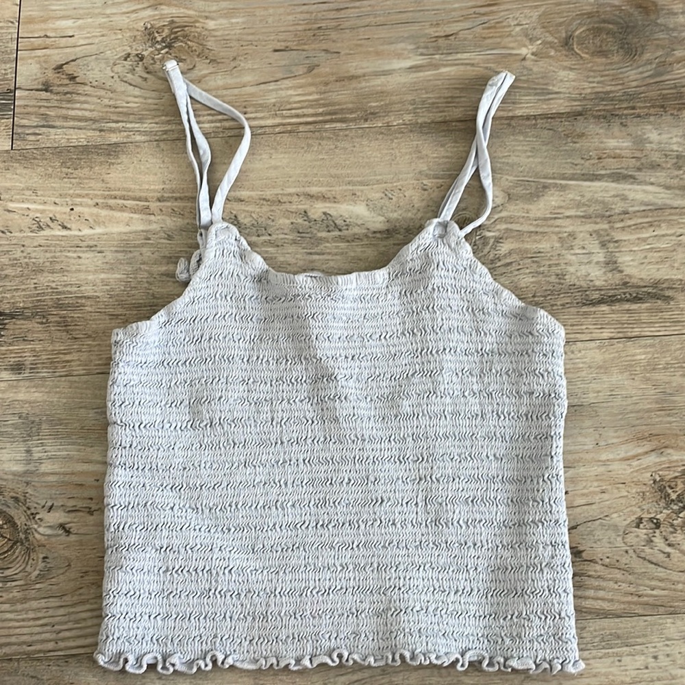 cinched blue cropped tank top